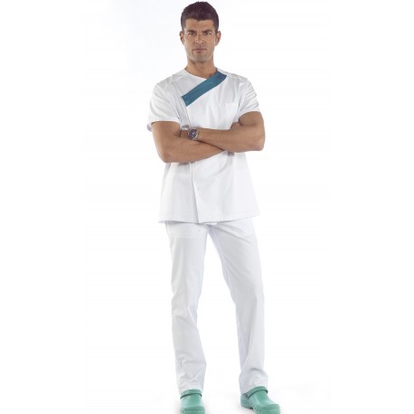 Pantalón Goma y Botón. 65% Poliéster - 35% Algodón. Blanco