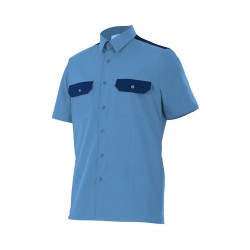Camisa Bicolor Dos Bolsillos y tapetas, con contraste en canesú y tapetas 65% Pol-35% Alg