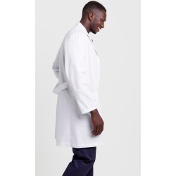 Bata hombre cuello solapa. Blanco. 100% Algodón.