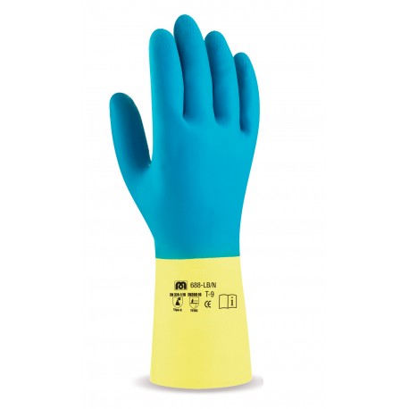 Guante de Látex con refuerzo de Neopreno, riesgos mecánicos, químicos y microorganismos.