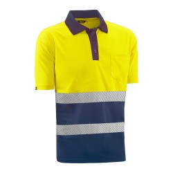 Polo técnico alta visibilidad, bandas reflectantes segmentadas.. 100% poliéster de 150 g/m².