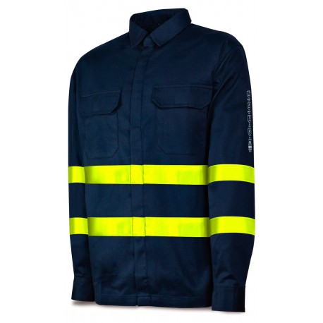 Camisa IGNÍFUGA y ANTIESTÁTICA multinorma con bandas reflectantes. Algodón 220 gr.