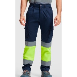 Pantalón Strech Multibolsillos Alta Visibilidad. 65% pol. 33% alg. 2% elas. Sarga de 250 g/m²